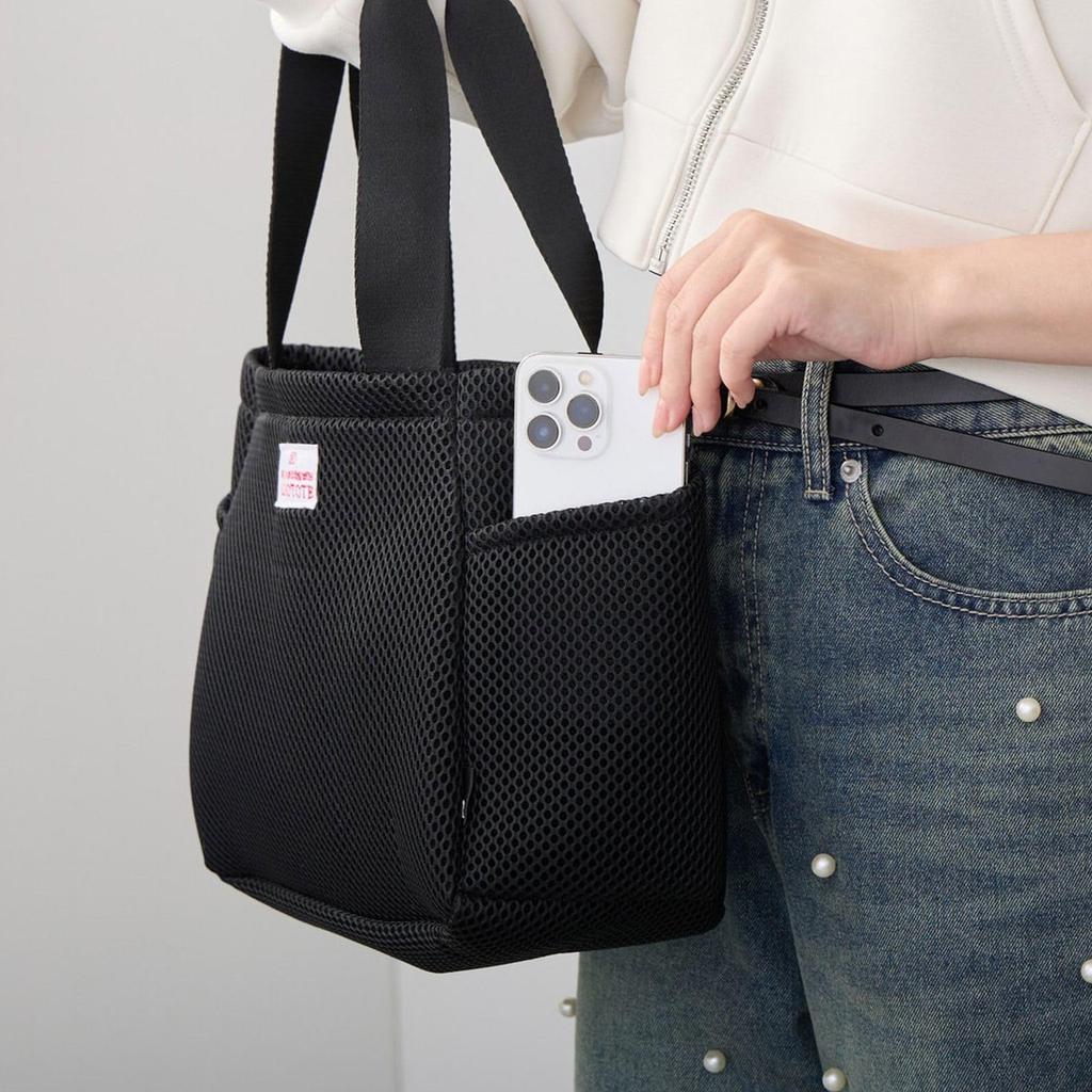 Damska mała torba typu tote z siatki Rootote z ruchomą przegrodą, Lekka, SN. Garmażeria. Paruti. Wafer-A 3672 (03 Czarny)