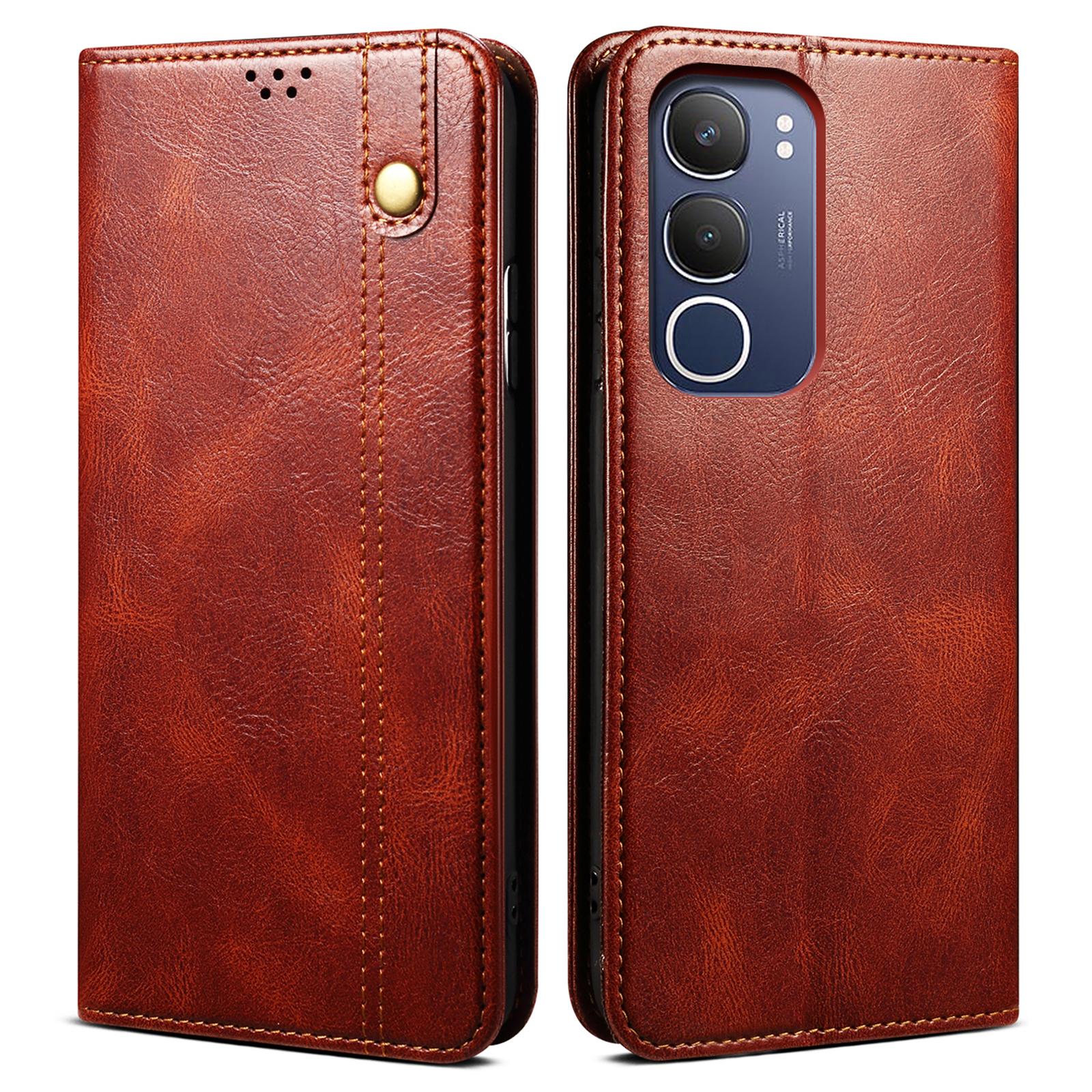 

For vivo Y19s 4G Case Crazy Horse Texture Waxy Leather Wallet Stand Phone Cover B