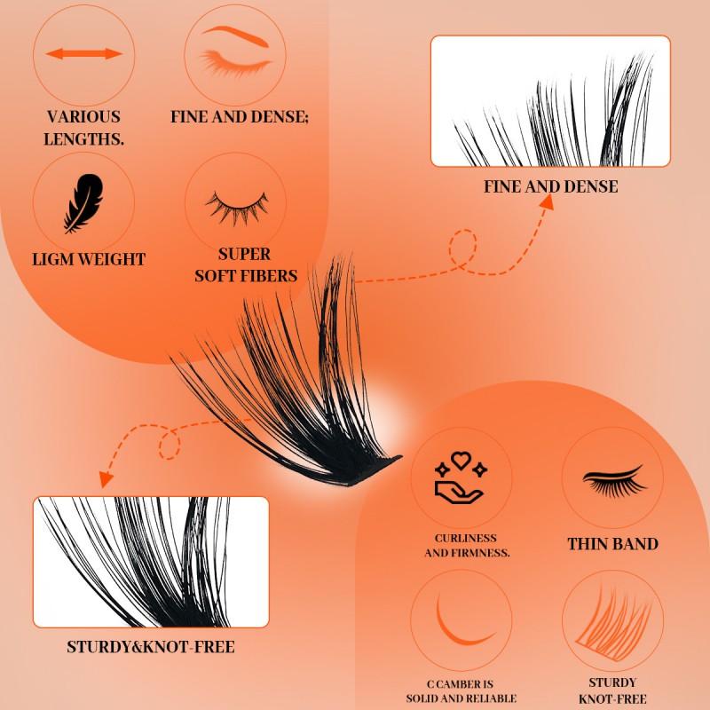 Natural-Looking DIY Eyelashes 198 Strands 11 Rows Synthetic Fiber False Lashes Daily Wear