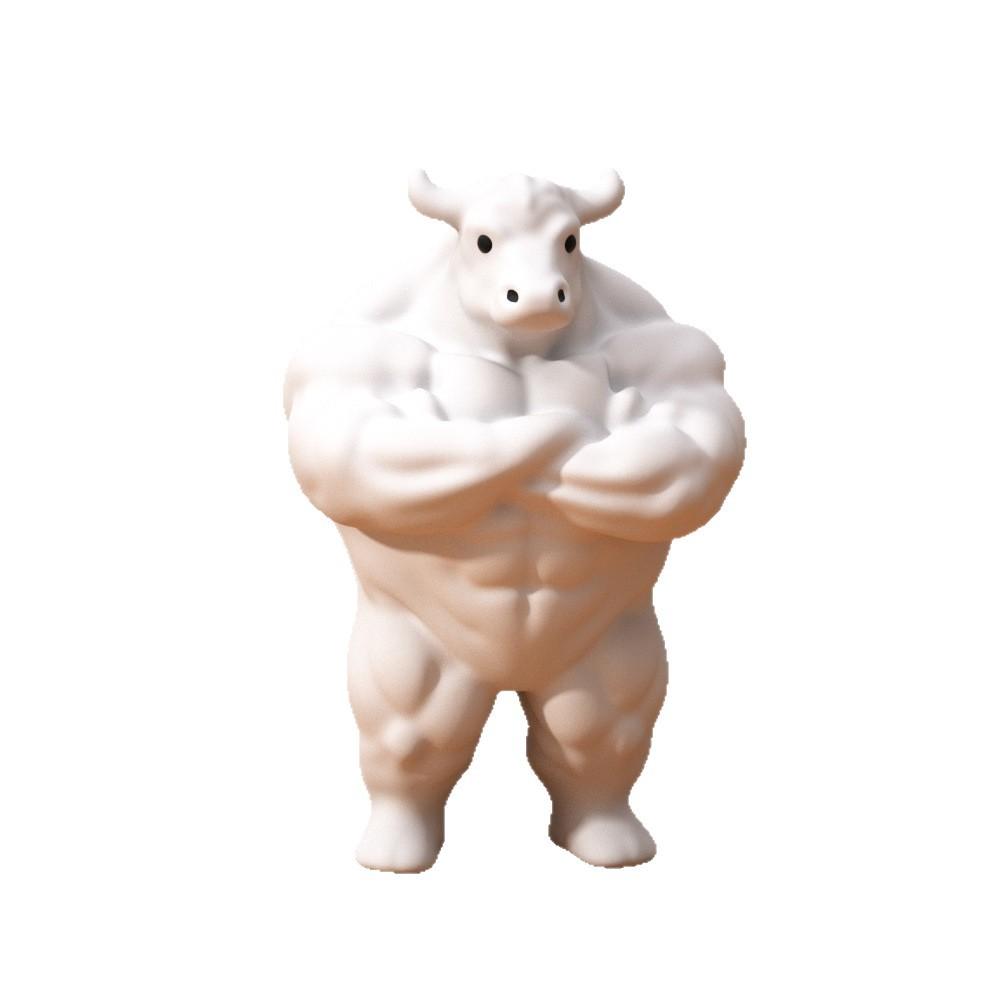 Creative Muscular Bull Sculpture with Crossed Arms, Whimsical Statue Home Office Desk Decor