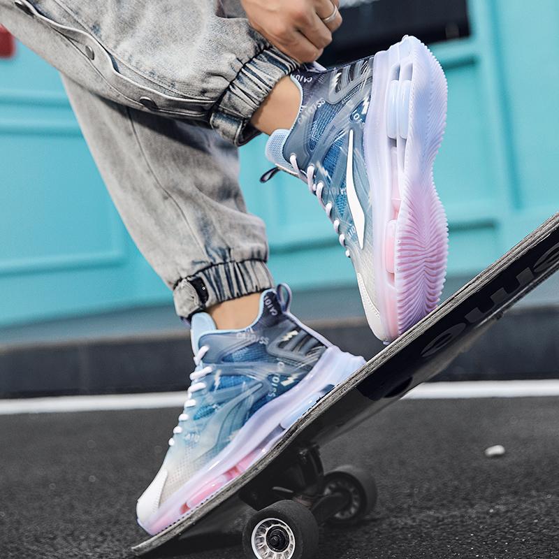 New High-top Casual Sports Shoes Fashion Fashion Shoes Male Students Street Lace-up Splicing Breathable Springback Running Shoes