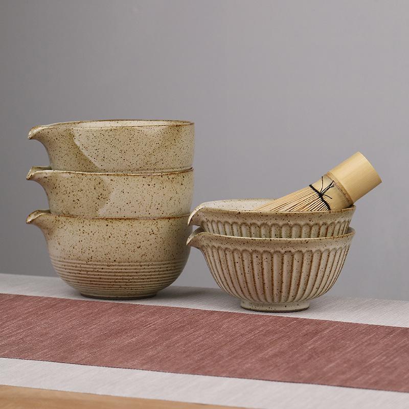 Japanese Ceramic Tea Ceremony Set: Matcha Bowl, Whisk Stand, Hyakuhon-Tate Whisk, and Scoop