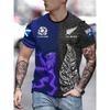 T-shirt Grafica da Uomo a Stampa 3D Integrale - Camicia Fusione Culturale Scozia Nuova Zelanda con Leone Floreale Blu su Entrambi i Lati, Leggera