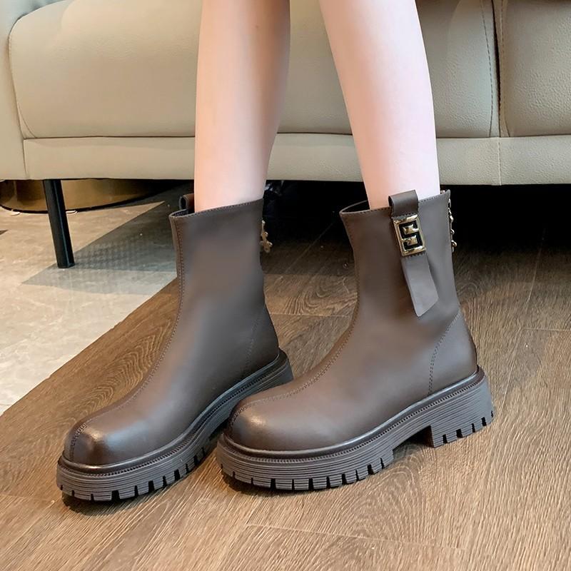 Thick-soled Chinese Heel British Style Chelsea Short Boots Women's 2025 Winter Heightening, Zipper Heightening After Fried Street Martin Boots Tide