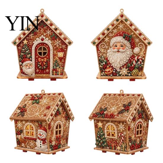 Kreatives Geschenk für Erwachsene DIY Weihnachts-Perlenkunst Malerei Hängender Anhänger Bausatz, 3D Perlen Lebkuchenhaus Dekoration Haus Handgemachte Miniatur