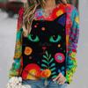Dámské tričko Anime Kočičí potisk Topy s dlouhým rukávem Vintage svetr Bavlna s výstřihem do tvaru Y2k Dámské oblečení Oversized Street Pullover