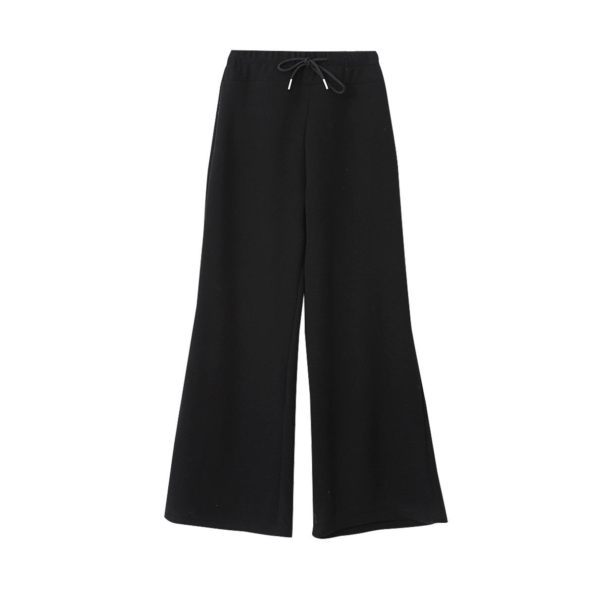 Korean Style Velvet Thickened Wide Leg Winter High Waist Pants for Women Medium