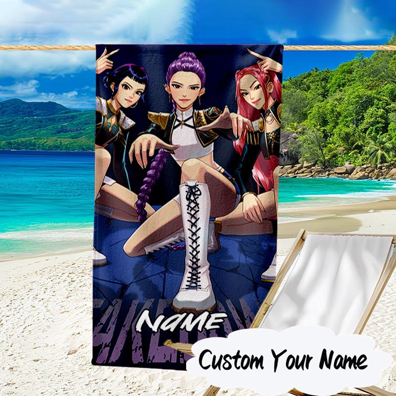 Custom Name Fantasy Night Trio K-Pop Microfiber Beach Towel Super Soft & Absorbent for Bath, Beach, Travel Bath Time Accessory, Fan Gifts