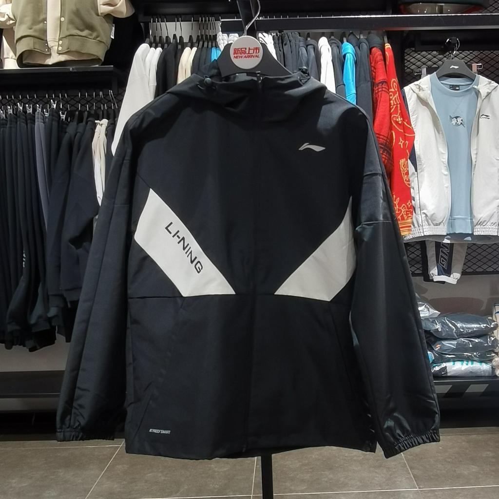 Li-Ning Color Block Hooded Zip Long Sleeve Windbreaker Jacket Men jackets Black AFDT033-1