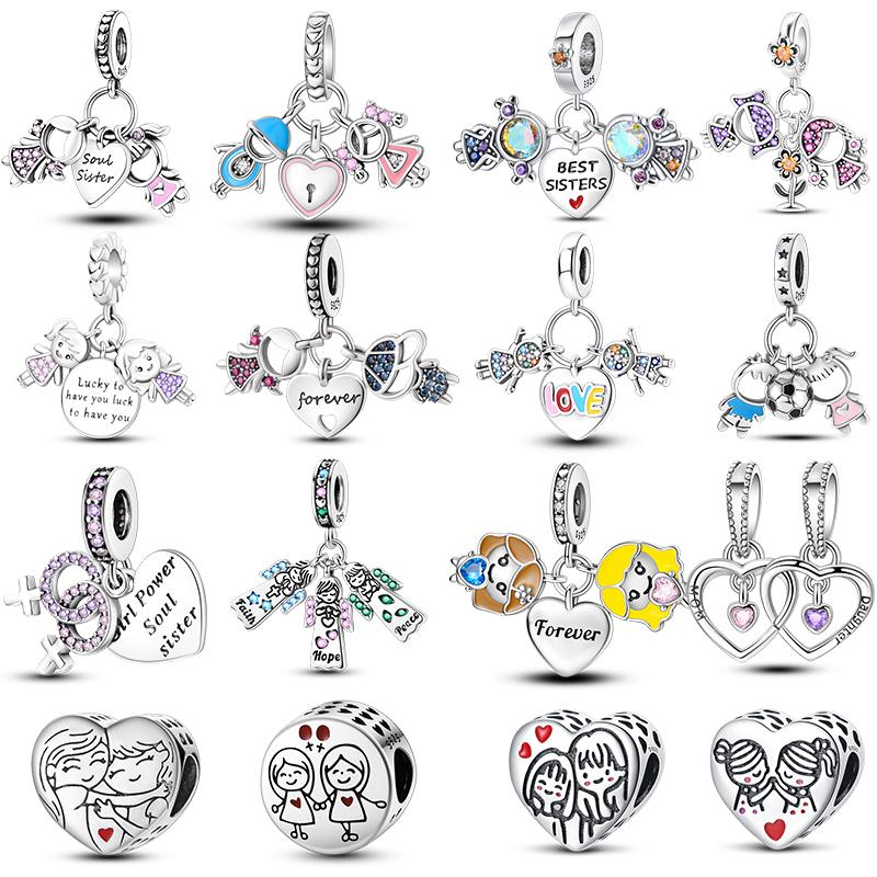 New 925 Silver Color Family Brothers and Sisters Charms Beads Fit Qikaola 925 Bracelets Fine DIY Birthday Jewelry