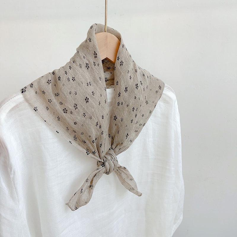 Unisex lněná šála v korejském stylu - Tenká, ochrana proti slunci, retro, přírodní barvy kapky rosy pro jaro/léto