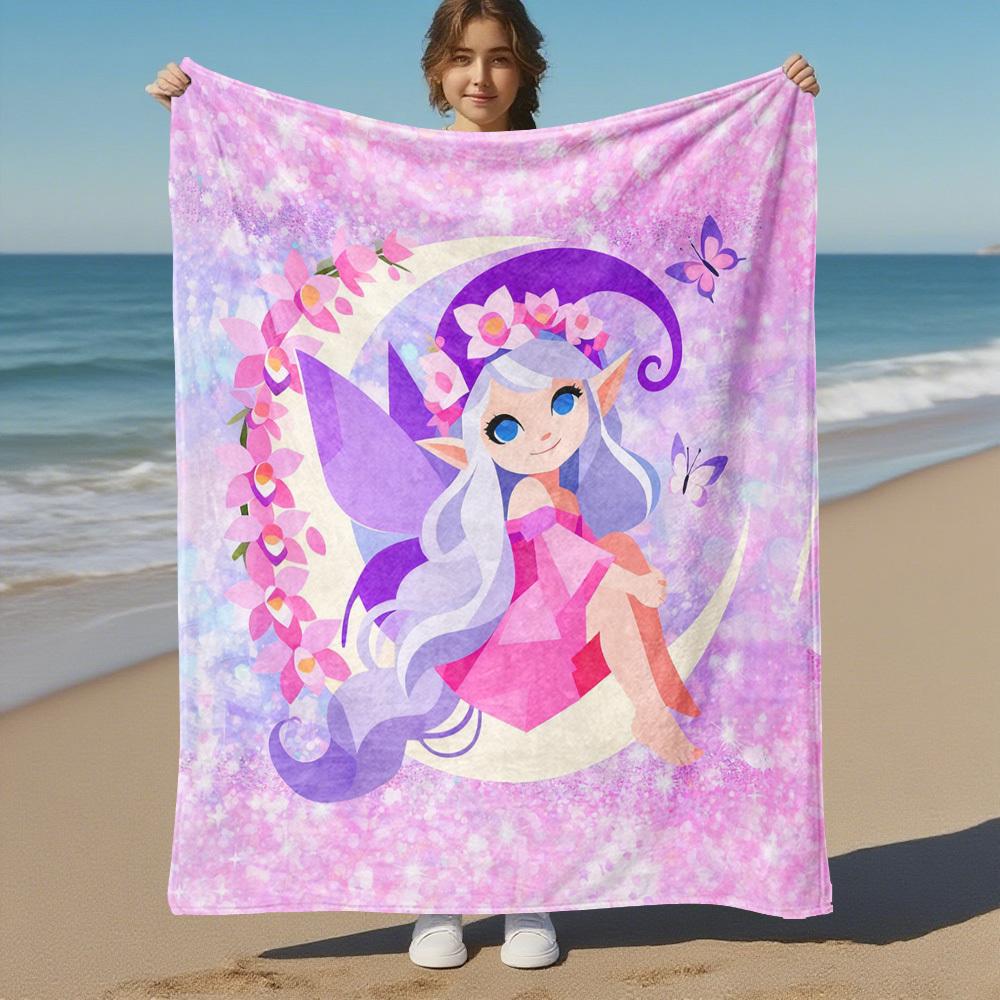 Fairy Moon Outdoor Flannel Blankets, Outdoor Travel, Home Blankets, Fan Gifts,Suitable for All Seasons, Christmas Gifts. R1127179