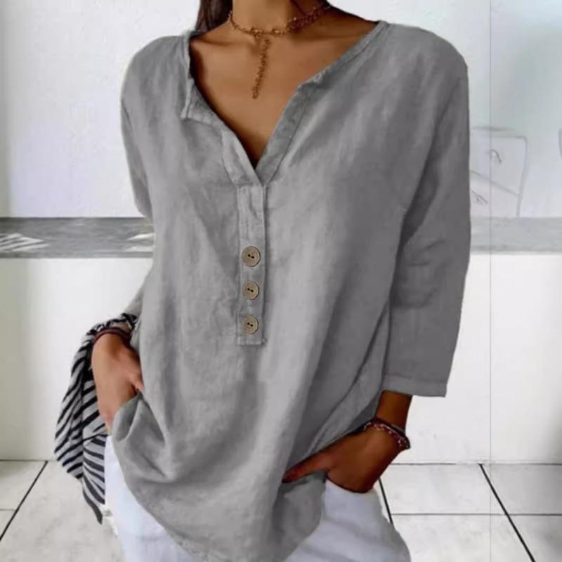 

Винтажная однотонная блузка с воротником-стойкой, повседневная летняя рубашка на пуговицах 3XL серый
