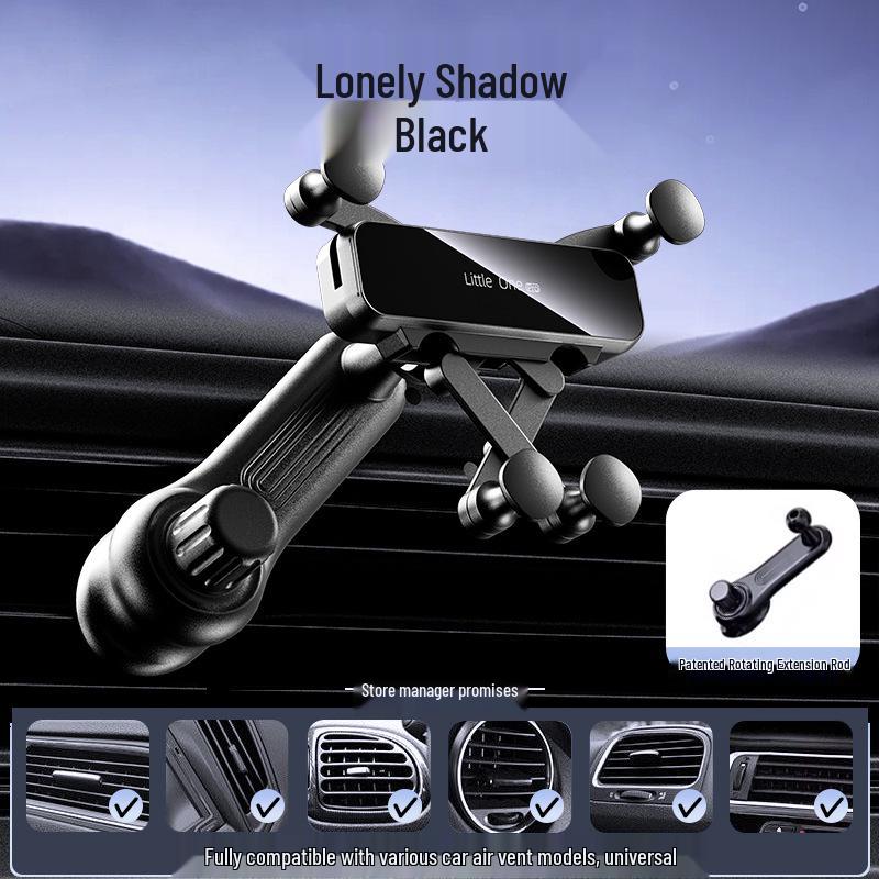 Universal Car Phone Holder with Air Vent Gravity Linkage and Dashboard Suction Cup