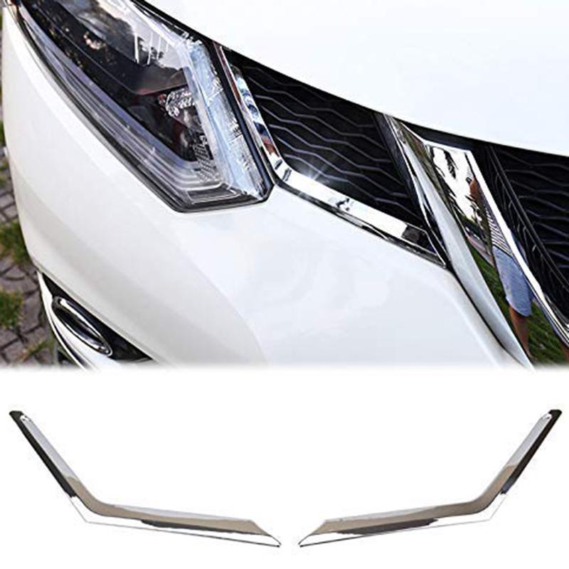 2Pcs Chrome Front Mesh Grille Grill Head Light Cover Trim For Nissan Rogue X-Trail T32 2014 2015 2016