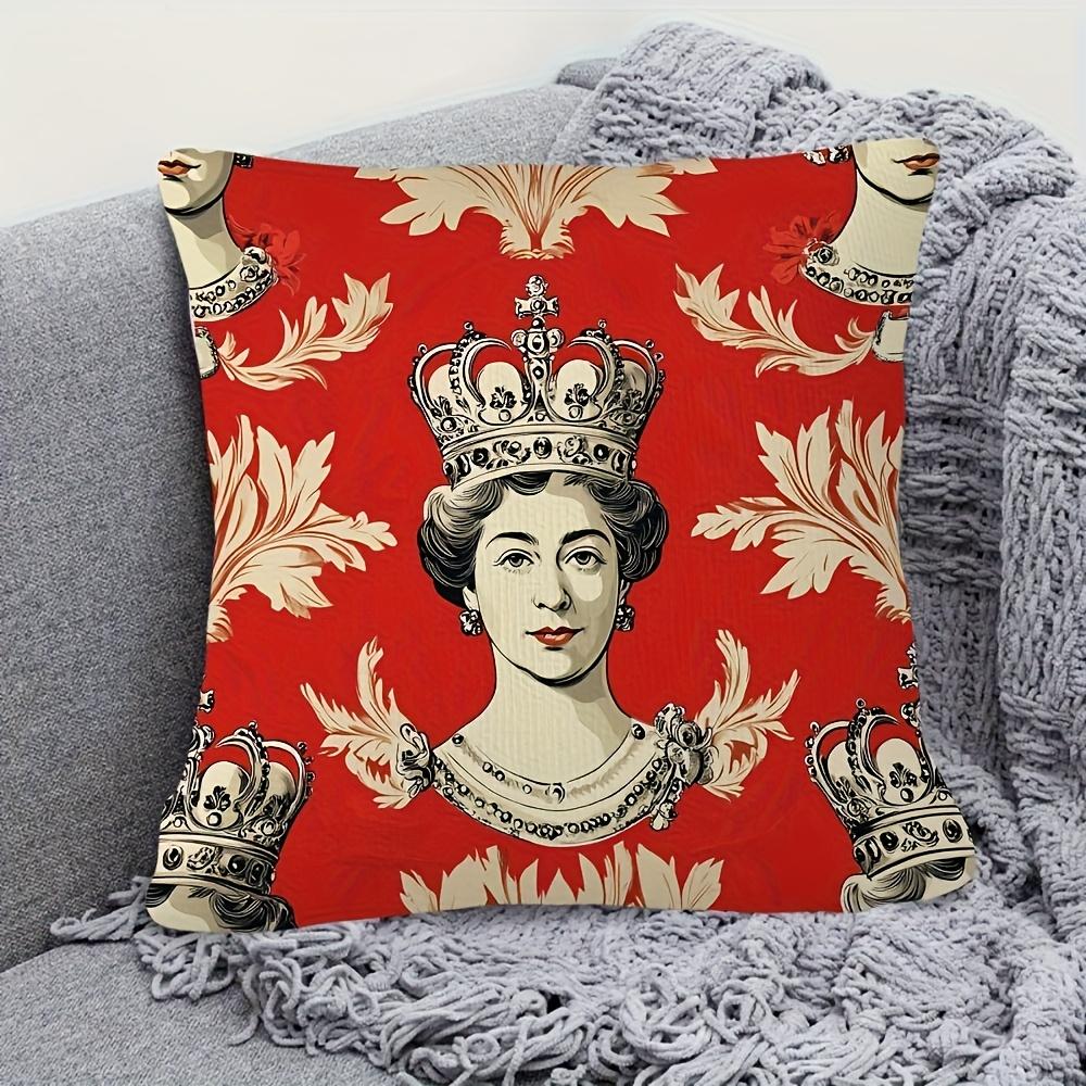 Queen Elizabeth Print Throw Pillow Cover Vintage Royal Crown Floral Pattern Decorative Cushion Case For Home Sofa Couch