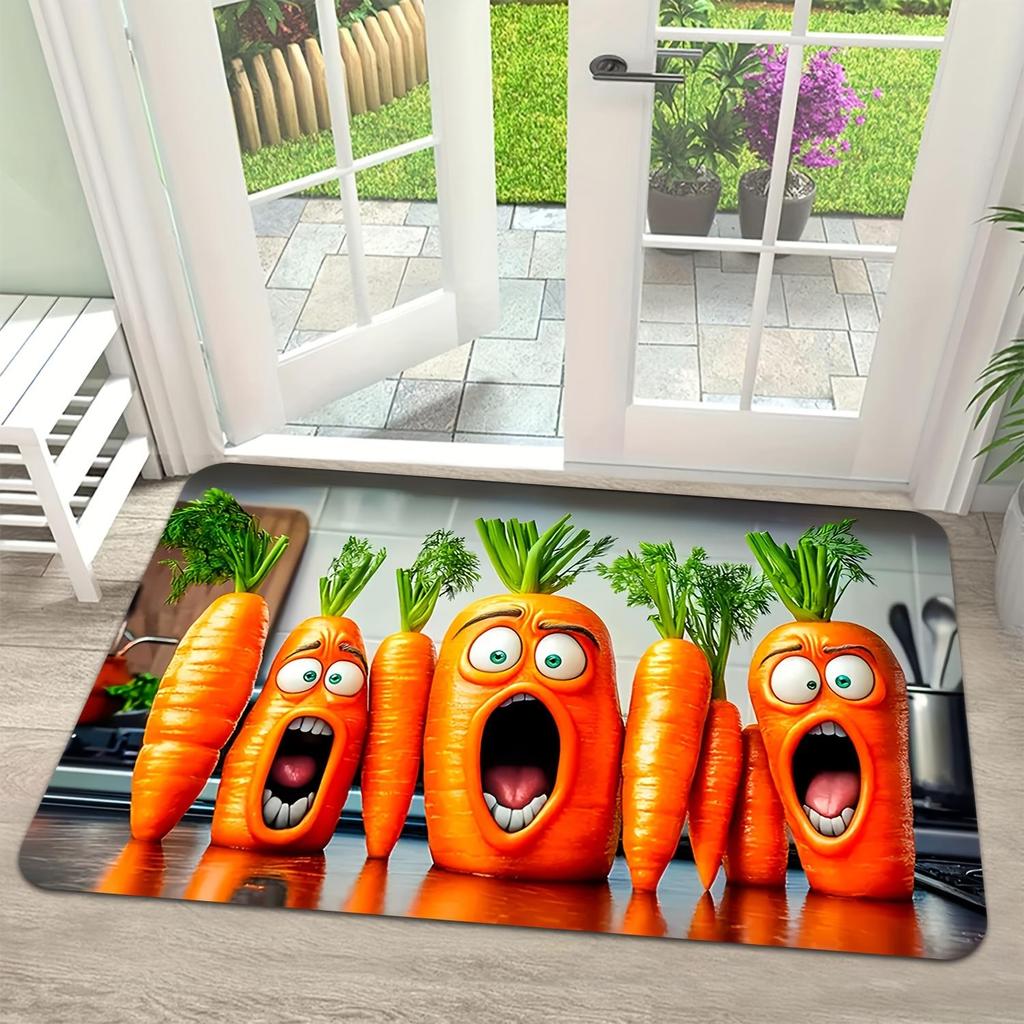 Cute Screaming Carrot Pattern Non-Slip Floor Mat, Decorative Rug for Kitchen, Laundry Room, and Hallway