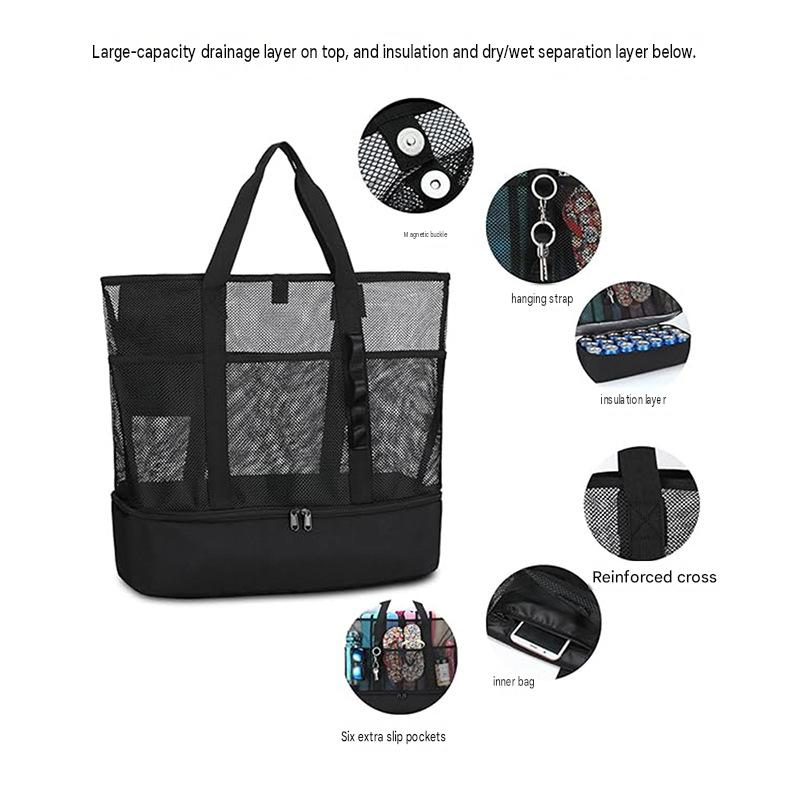 Insulated Beach Bag for Travel, Double Layer Wet Dry Separation, Portable Cooler Lunch Tote, Waterproof Picnic Bag with Large Capacity