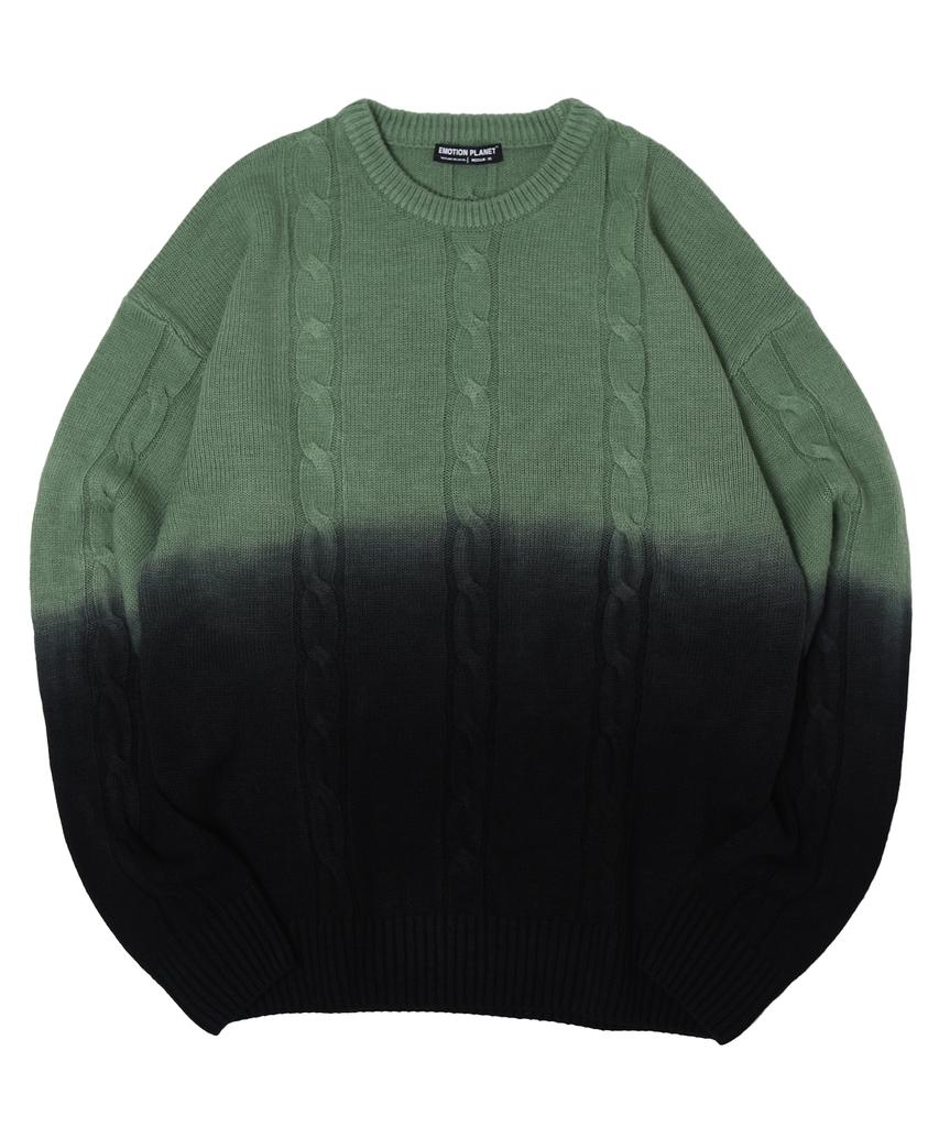 EMOTION PLANET Over-Dyed Cable Knit Sweater (Khaki)