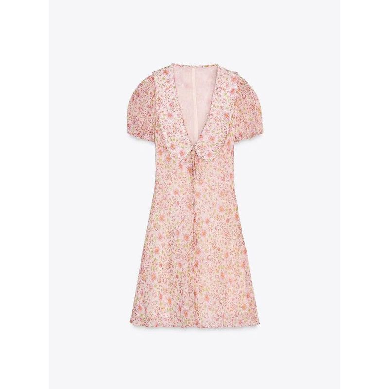 Za2025 Summer New Product Women's Clothes Elegant Short Sleeve Small round Lapel Print Short Dress 2785039 644