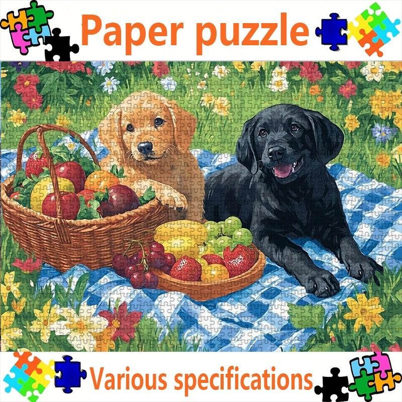 Multiple Specifications Available - Cheerful Picnic Meadow Dogs Fruit Paper Jigsaw Puzzle, Large-sized Puzzle for Adults, Ideal Family Holiday Gift fo