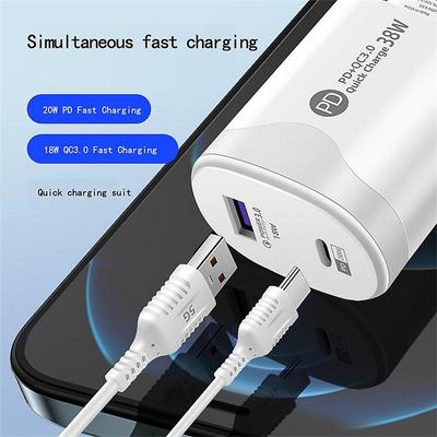 Celkem 38W Nástěnná nabíječka Rychlé nabíjení PD20W Power3.0 Adaptér pro rychlé nabíjení s kabelem USB Type C pro pro Xiaomi iPhone Samsung