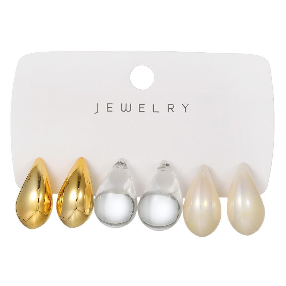 Fashion Earrings Versatile Premium French Smudge Color Niche Resin Earrings Set Irregular Square Earrings