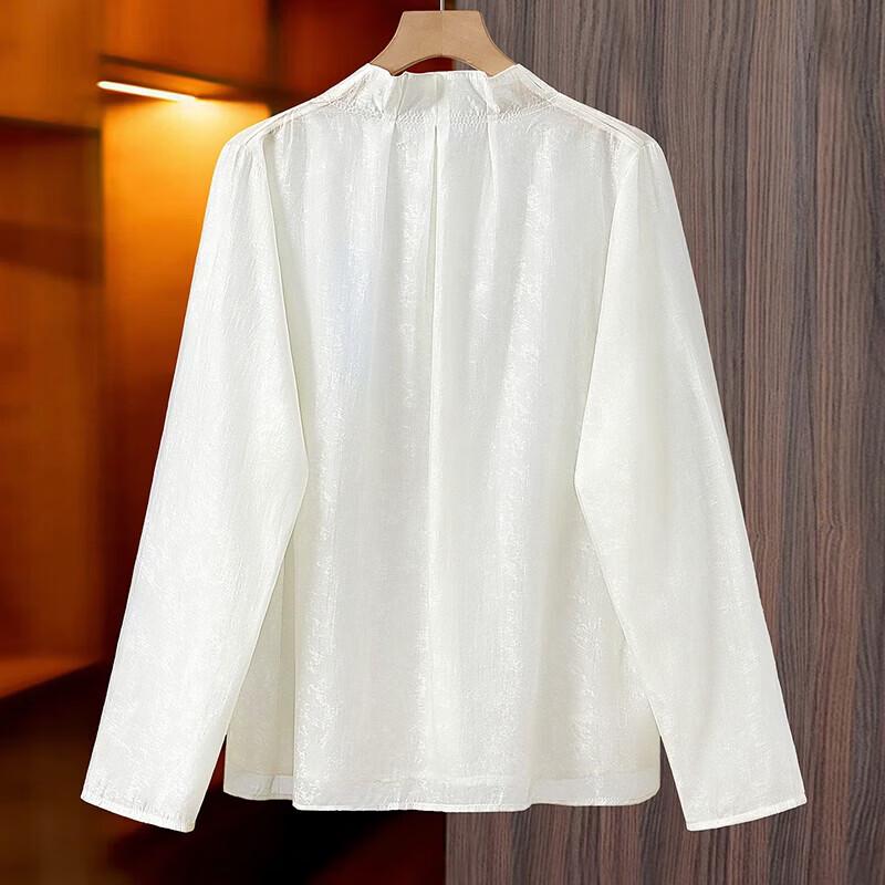 Women's Stand Collar Pleated Long Sleeve Blouse