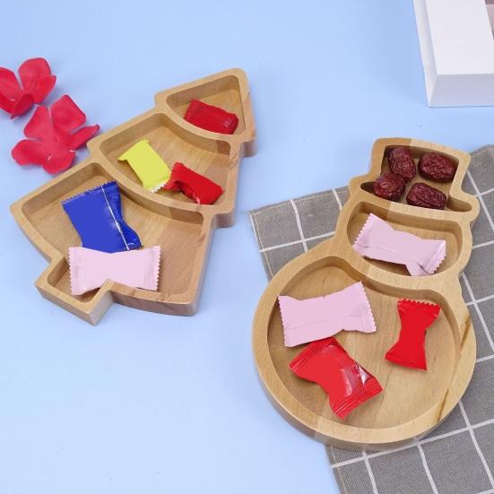 Christmas Snowman Tree Wood Serving Tray Compartment Snack Platter for Holiday Parties Home Decor Festive Display Dish