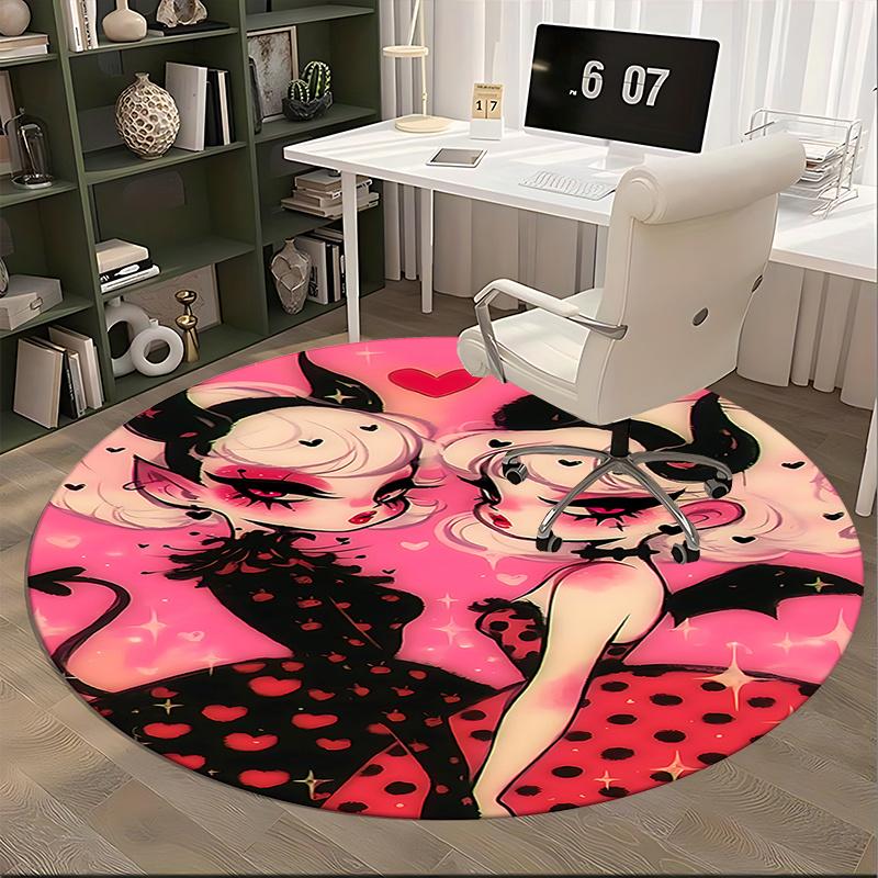 Charming Devil Twin Girls Round Chair Mat - Cute Home Decor, Office Rug, Gift for Any Room0472b