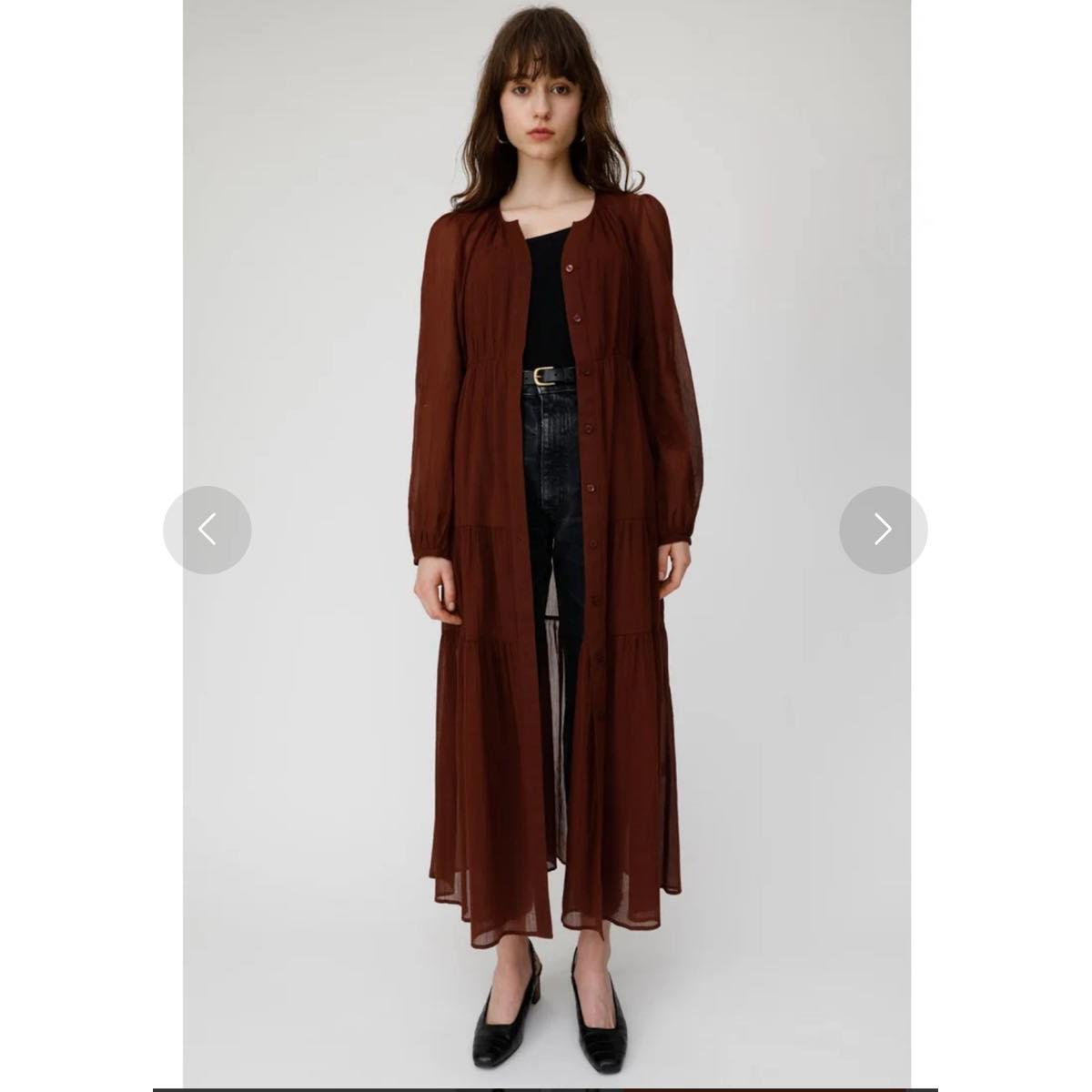New MOUSSY Tiered Long Gown Sheer Dress Cotton Willow Material Maxi Length F Dark Brown