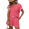2026 Summer Women's Fashion Round Neck Patchwork Short Sleeve Shorts Casual Two-Piece Set