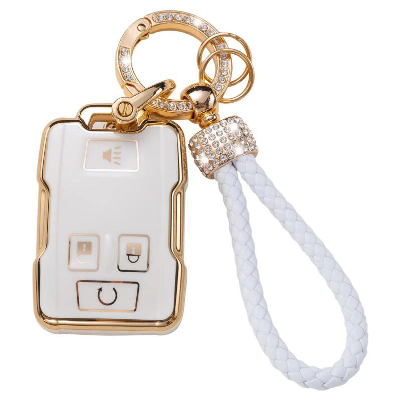 Gold-Rimmed Car Key Set with Diamond Ring Pendant Key Chain