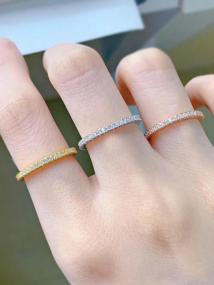 Genuine Copper 1.4Mm Simplicity Fashion Full Zircon Stackable Plain Ring Design For Women Daily Party Personalized High-Grade Jewelry Creation