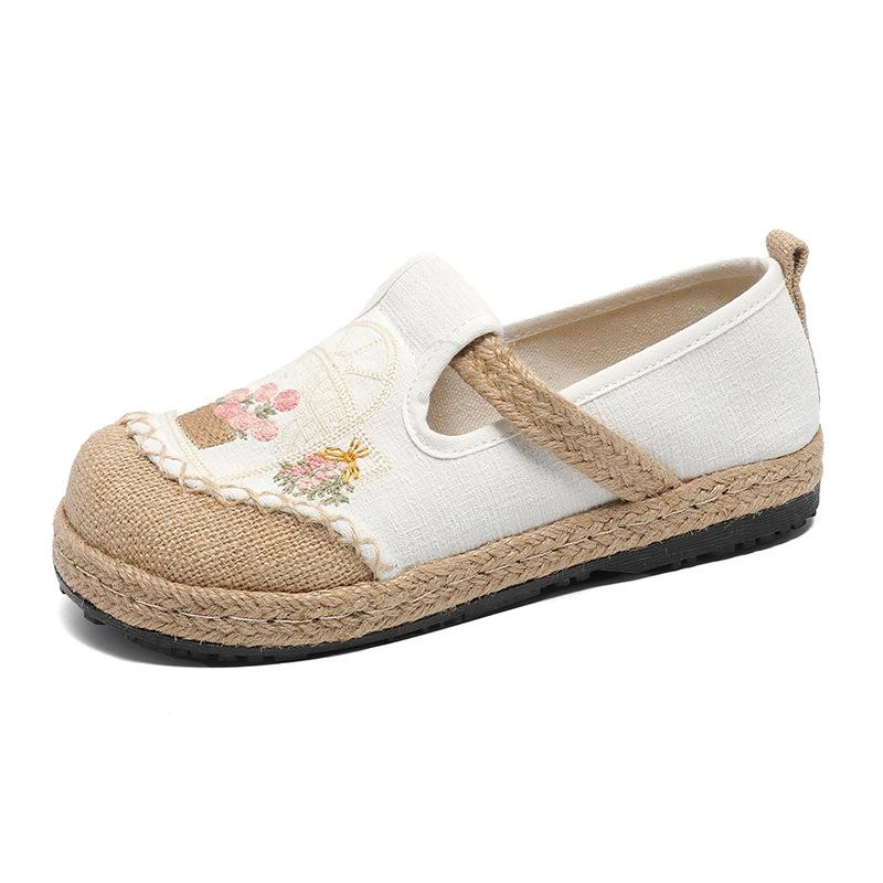 Fashion Ethnic Slippers Linen Chinese Style Embroidered Slippers for Women Summer Canvas Comfortable Espadrille Shoes Mules Flats
