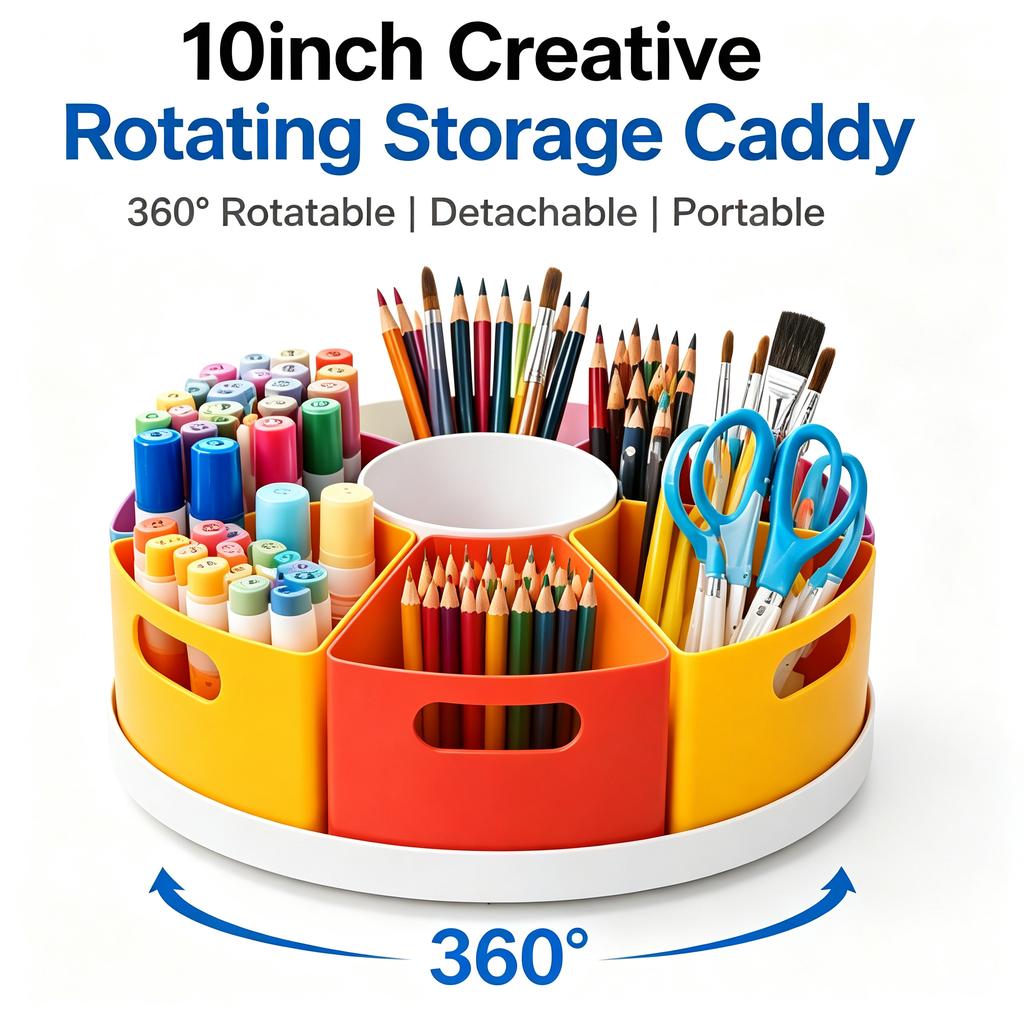 11inch Creative Rotating Storage Caddy 161° Rotatable Art Supply Organizer Portable Rotating Marker Desk Organizer for Office