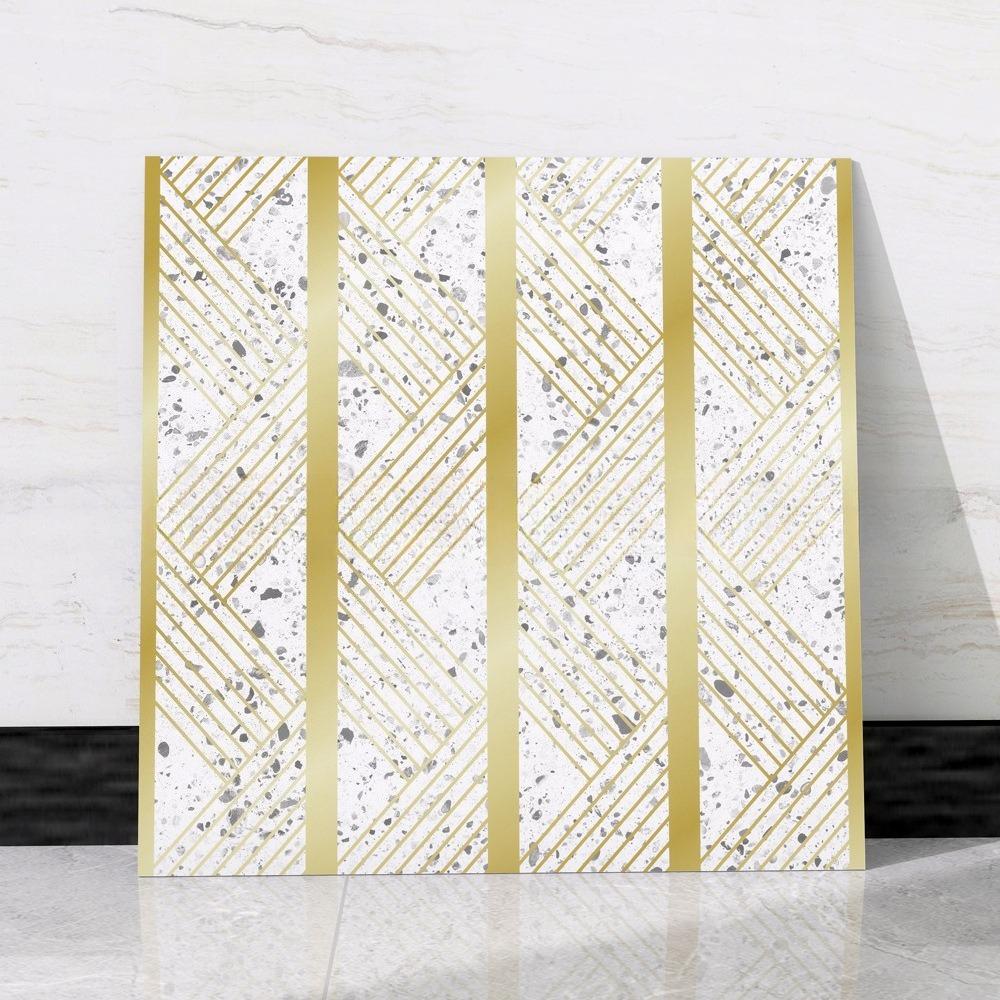 Black Gold Geometric Marble Pattern Self-Adhesive Wallpaper Tile Sticker for Bathroom Living Room Luxury Decor