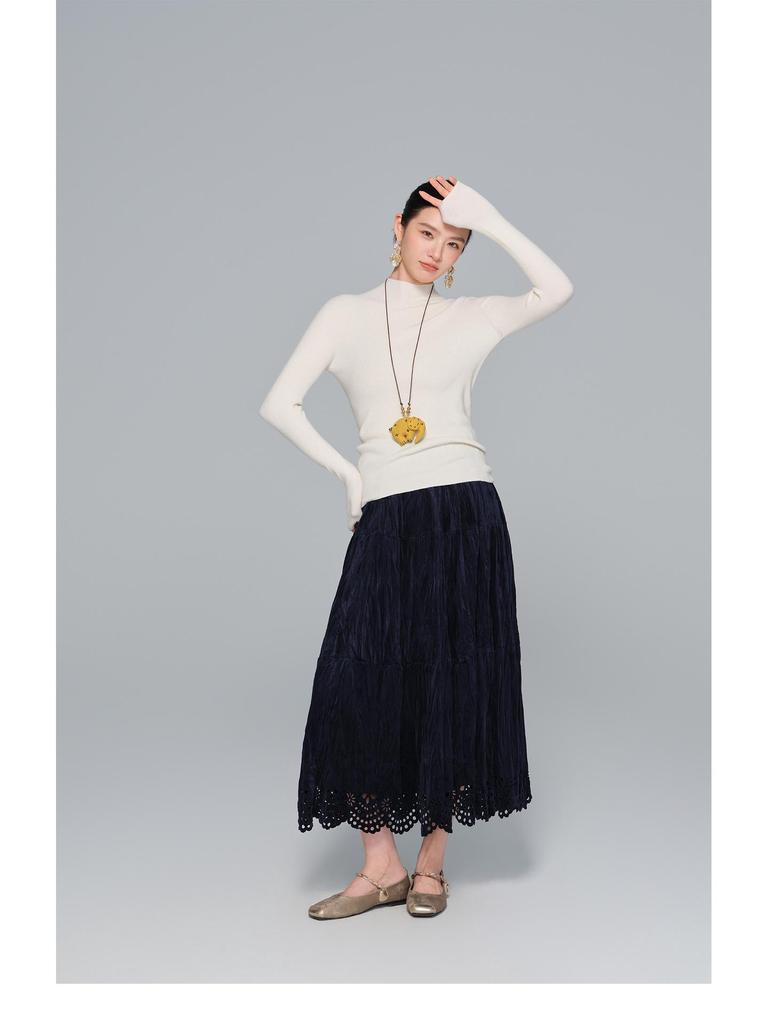 Velvet Hollow Hem A-line Cake Skirt - Women's Slimming Autumn/Winter 2025