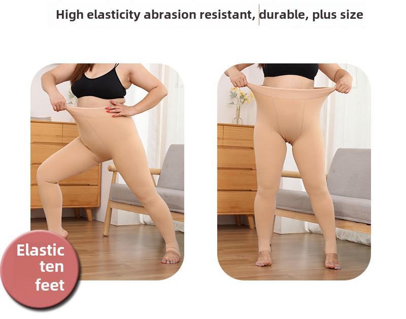 Enhanced Bare Leg Look Thick Nylon One-Piece Pantyhose with Stepping Socks for Fall & Winter (Plus Size)
