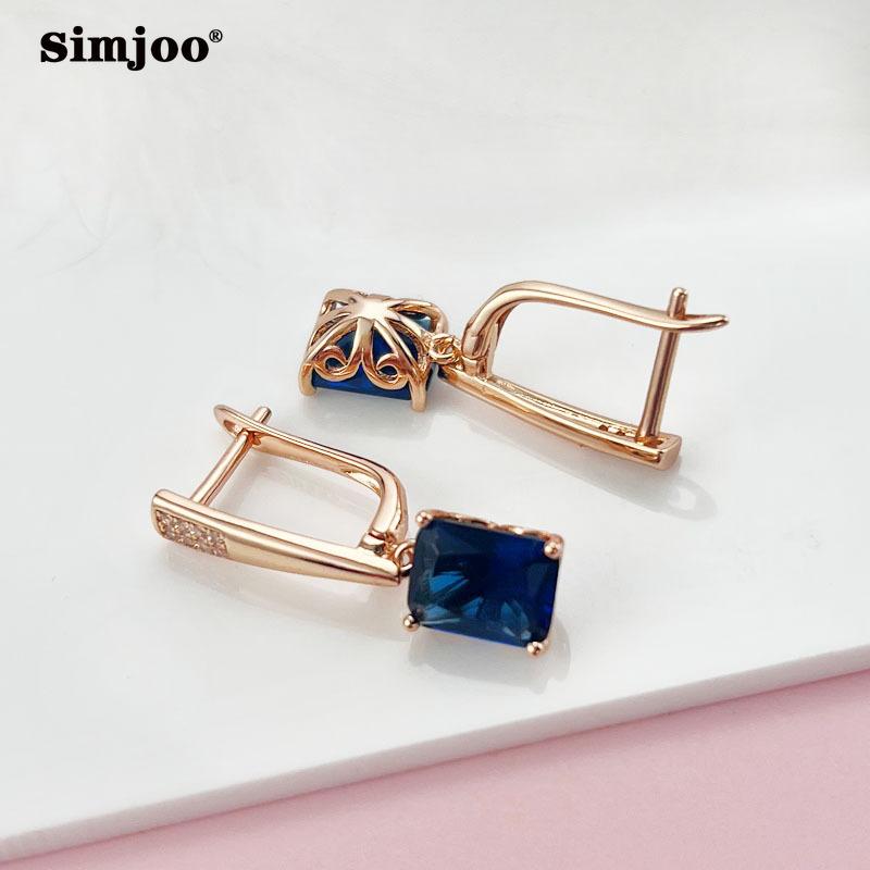 SIMJOO Stylish Wide-sided Blue Zircon Earrings with Diamond Stud Earrings