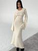 Elegant Flared Long Sleeve O-Neck Dress Women Casual Lace Fishtail Slim Party Dresses Female Fshion Chic Solid Summer Streetwear Dress