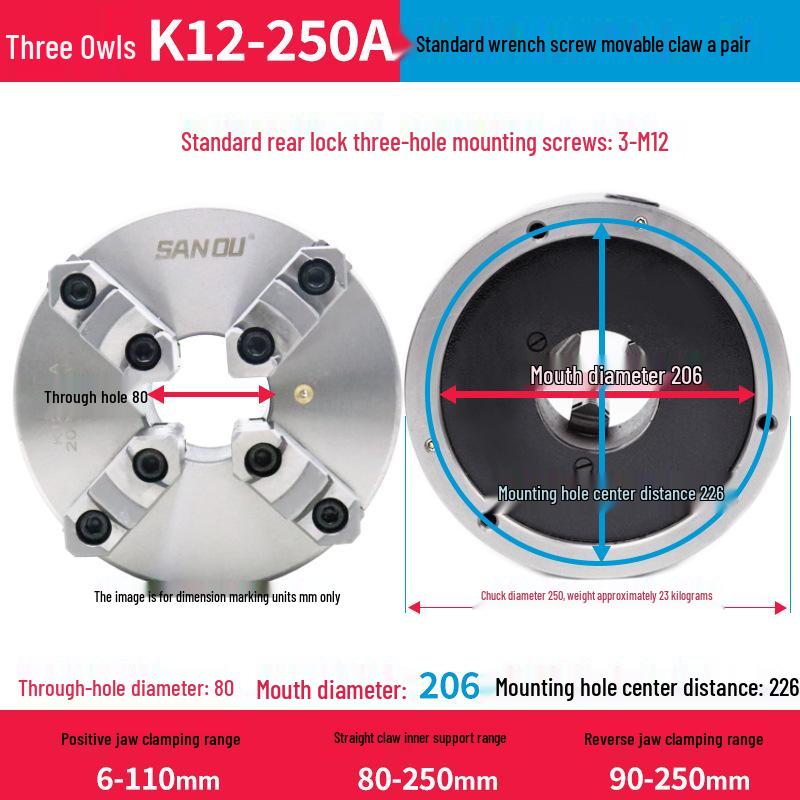 K12-80 Three-Jaw Self-Centering Manual Lathe Chuck