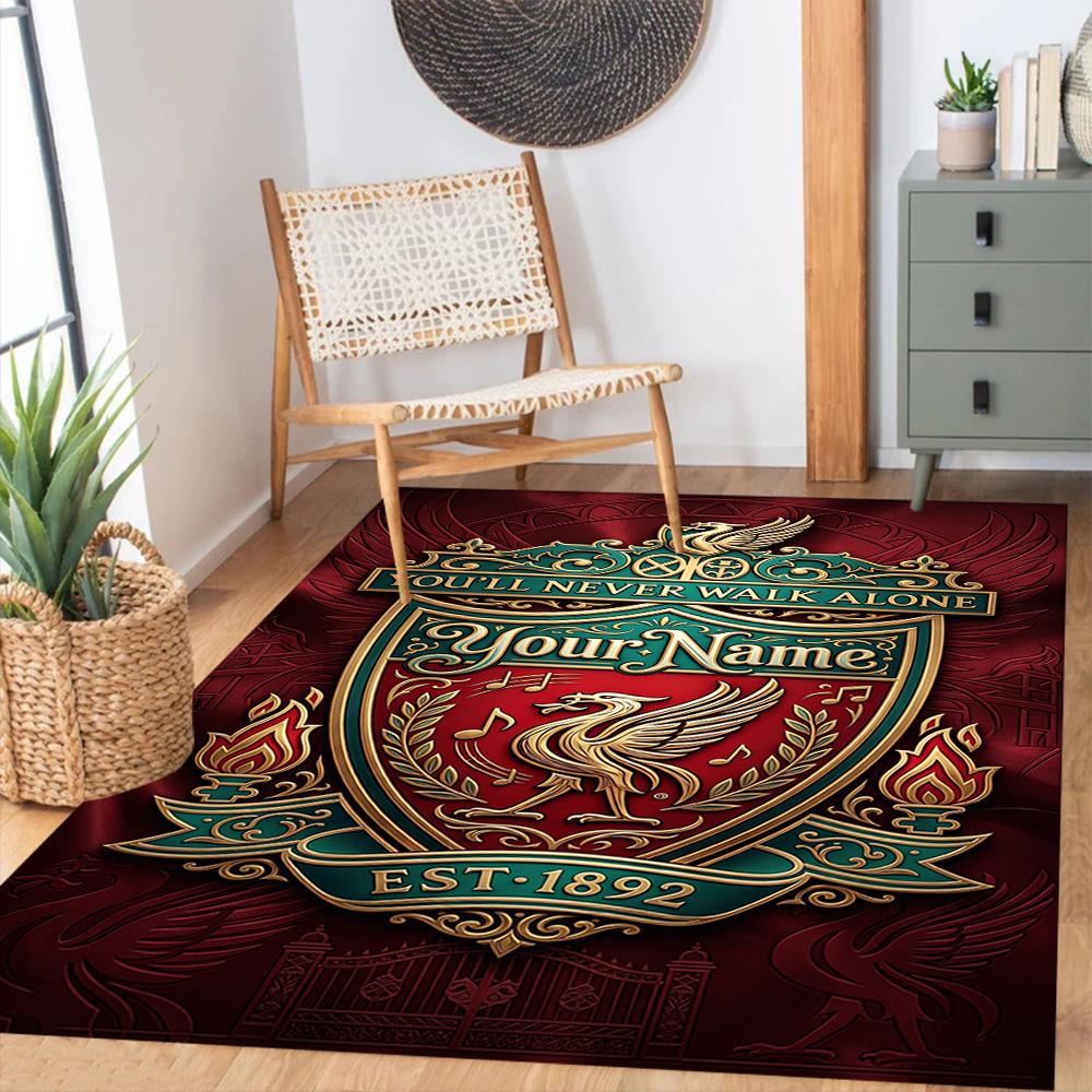 Liverpool Fc Personalized Name Floor Rug Office Rug Design For Game Room Hallway Bedrooms Living Rooms Antislip Carpet Anime Office Decor