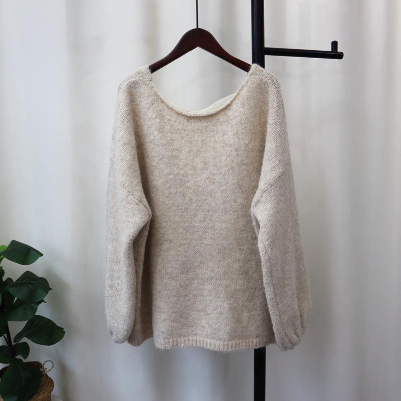 Design Sense Back Bow Tie Lazy Style Loose and Thin Knitted Sweater Top Autumn New Sweater Pullover Woman