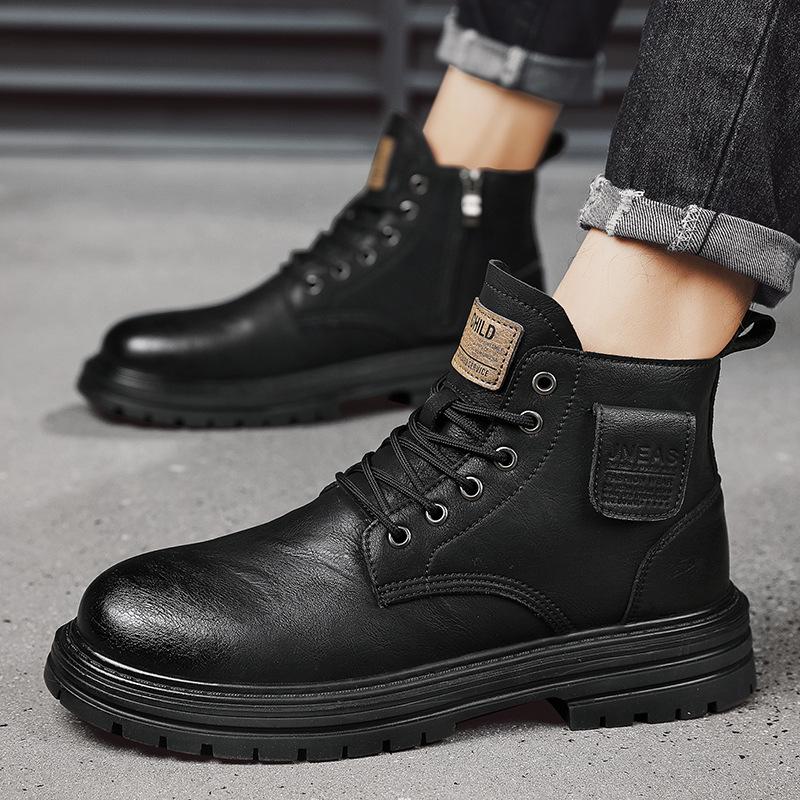 Men's Winter British-Style Velvet High-Top Retro Work Boots – Youth Casual Fashion Lace-Up Martin Boots