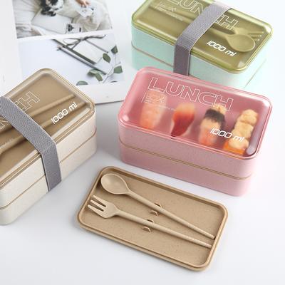 1000ml Protable Lunch Box Double Layer Wheat Straw Bento Boxes Microwave Dinnerware Food Storage Container Lunchbox