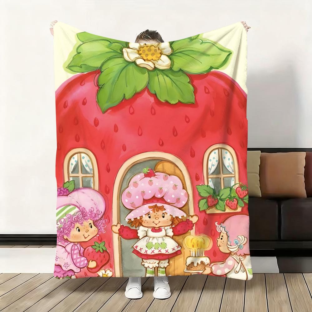 Süßer Cartoon s-Erdbeer S-Sahnetorte Überwurf Flanell Flauschig Weich Decke Warm Hautfreundlich Überwurf für Sofa Bett Büro Nickerchen Winter