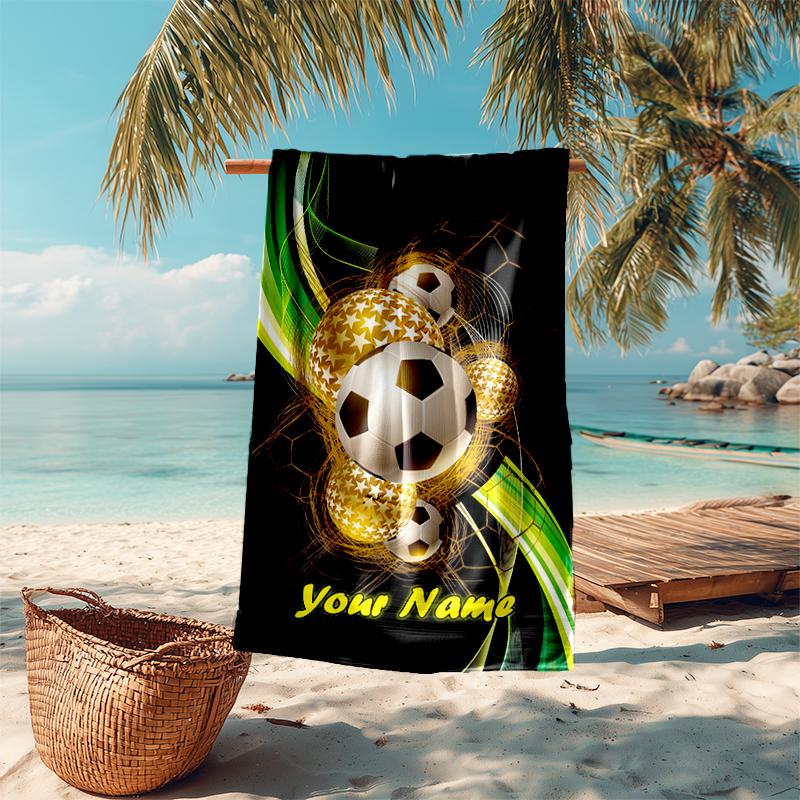 1PC Custom Name Soccer Art Beach Towel Highly Absorbent And Sand-Resistant Towel for Swimming, Pool, Yoga, And Travel Lightweight