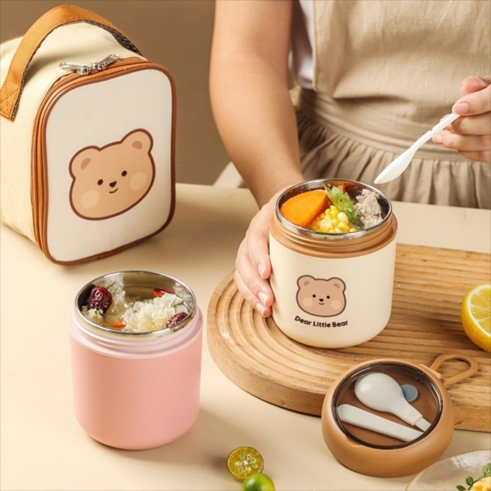 304 Stainless Steel Cute Thermos Flask Bear Warmer Food Container Porridge Soup Container  for Kids