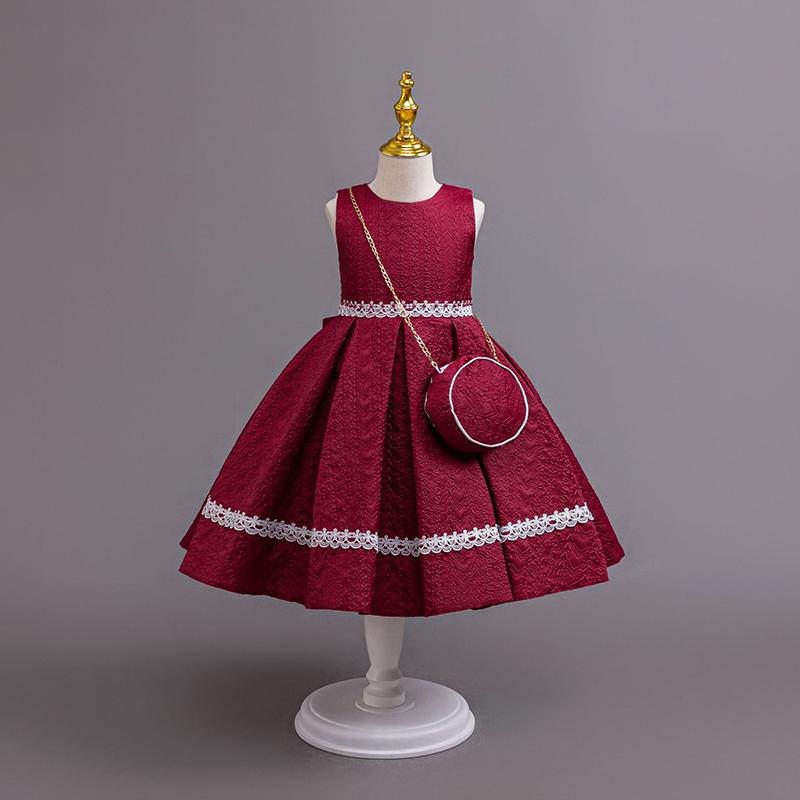 Autumn Winter Long Sleeve Girl Party Dress Elegant Lace Christmas Formal Gown Gift Bag Kids Children